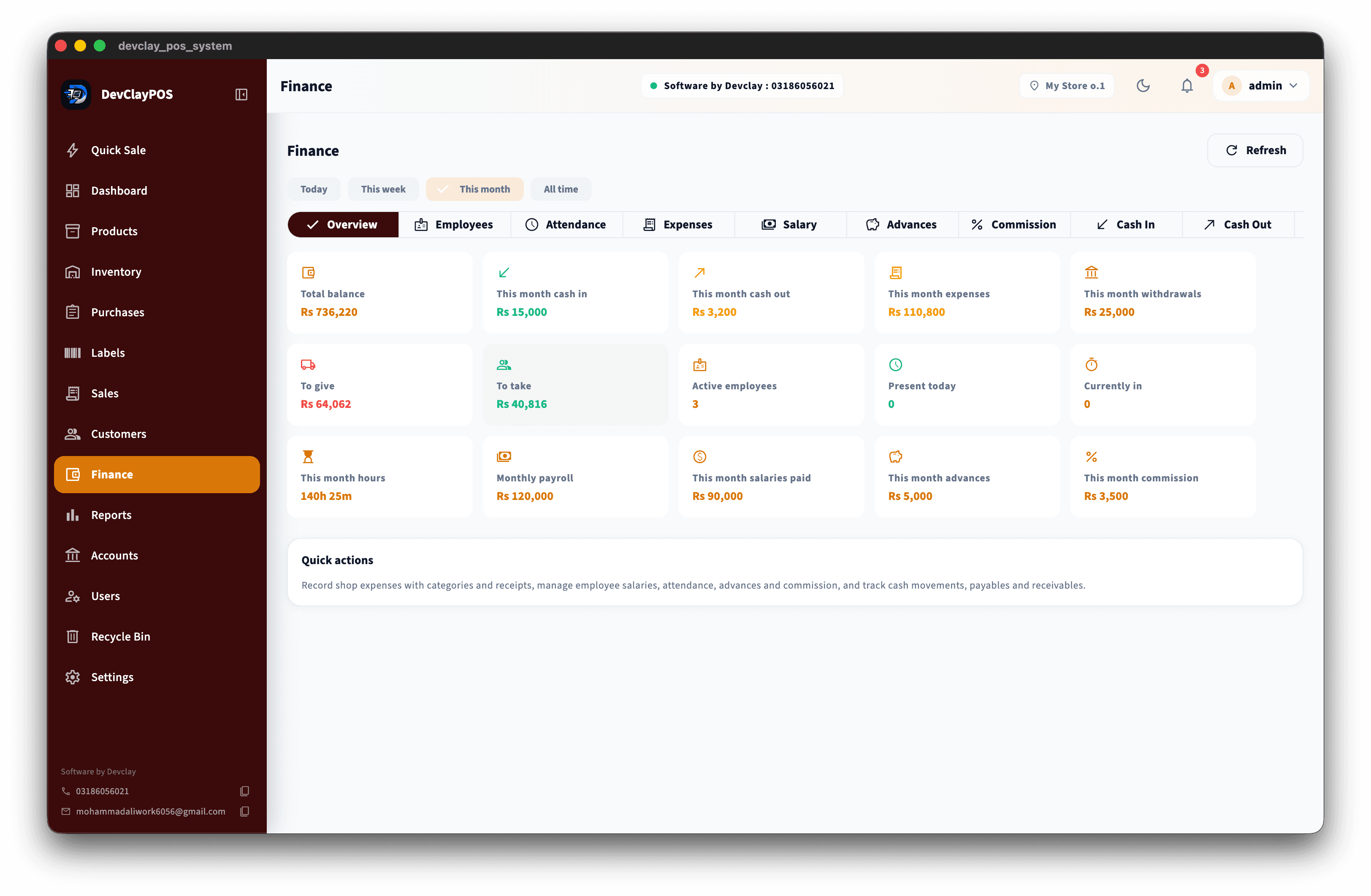 DevClayPOS finance overview